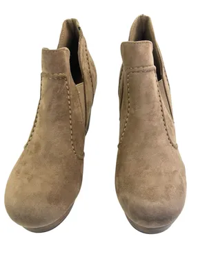Pierre‎ Dumas Women's Pam Taupe Chunky Clog Bootie Size 9 Faux Suede 3.5” heel thumbnail 2