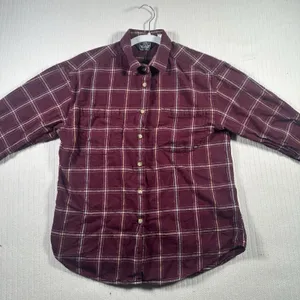 Woolrich Women’s Size 10 Plaid Flannel Button Front Long Sleeve Shirt Burgundy thumbnail 2