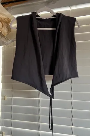 Zara Knit Charcoal Gray Hooded Wrap Tie Top Size M thumbnail 1