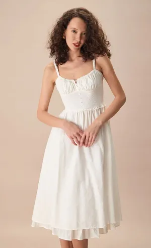 RIHOAS The White Ruched Slip Cotton Midi Dress thumbnail 1