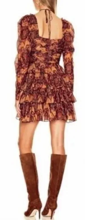 Revolve House of Harlow The Neck Ruffle Mini Dress Long Sleeve Rust Copper Sz M thumbnail 2
