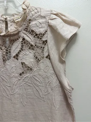 Ulla Johnson Aimee Linen Lace Eyelet Top Floral Embroidered Tan Size 4 thumbnail 7