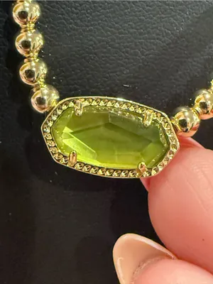 Kendra Scott | Gold Plated Bead Necklace with Green Pendant | Adjustable thumbnail 2