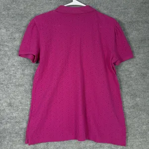 Lauren Ralph Lauren Size-L Women Pink Short-Sleeve Eyelet Polo Shirt Top thumbnail 2