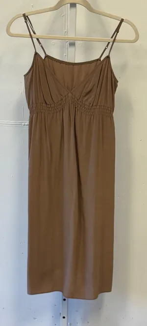 Twelfth Street by Cynthia Vincent Brown 100% Silk Smocked Slip Dress 6166 Small thumbnail 1