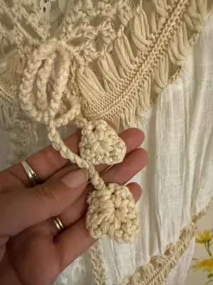 Dreamers Boho Fringe Crochet Trim kimono cardigan Swim Coverup in Cream size M thumbnail 14