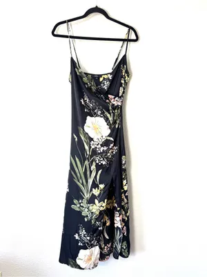 Lulus Remarkable Entrance Black Floral Print Satin Midi Dress Size XS thumbnail 2