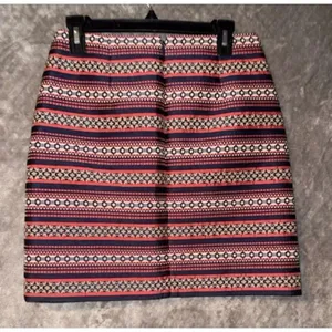 Loft Red & Tan Geometic Striped Midrise A-Line Skirt size 2 Academia 773 thumbnail 2