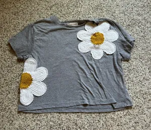 Altar'd State Gray crop top with flowers  thumbnail 1
