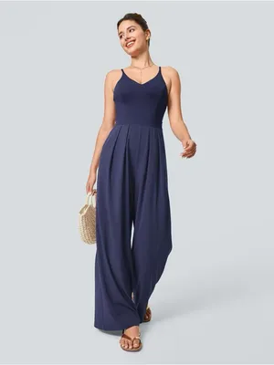 NWT Halara Breezeful Backless Wide Leg Jumpsuit XL Patriot Blue Pockets thumbnail 4
