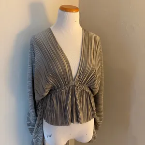 MIOU MUSE NWOT Plisse Dolman Sleeve Plunging V Neck Ruched Waist Top‎ Medium thumbnail 3