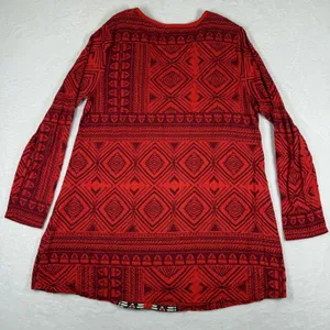 Soft Surroundings Red Geometric Tribal Print V-Neck Tunic Top 2BU47 Womens Large thumbnail 6