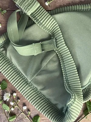 Garage Olive Ribbed Triangle Bikini Set thumbnail 11