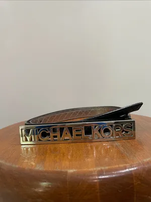 Michael Kors Black Quilted Silver MK Logo Buckle Belt Size Large thumbnail 3