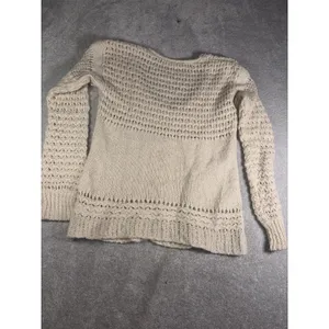 Free People Crashing Waves Scoop Neck Boho Sweater Ivory Wool Blend Chunky Small thumbnail 9
