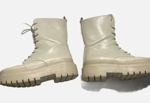 Cool Planet Combat Boots Womens 6.5M Cream Moss Platform Lug Sole Chunky Goth‎ thumbnail 1