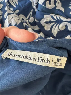 Abercrombie - Short-Sleeve Cutout Maxi Dress Navy Blue White Size M thumbnail 8