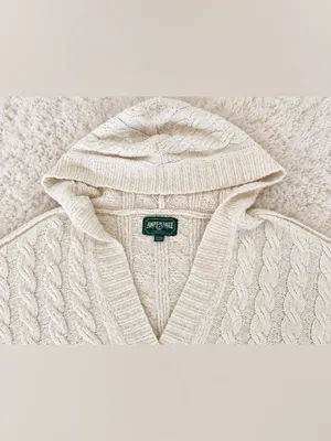 American Eagle Soft & Cozy Cable Knit Hoodie Sweater – Cream/Ivory – XL thumbnail 11