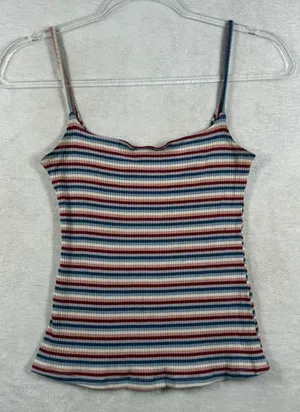 Reformation Jeans Womens Medium Ribbed Striped Cami Tank Top Red Blue Cream thumbnail 1