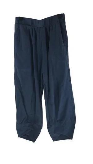 Misslook Womens Navy Blue Cropped Cotton Pants Elastic Waist Tulip Hem Size S thumbnail 1