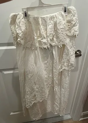 NWT Farm Rio Maxi Lace Asymmetrical Tiered Skirt White S thumbnail 1