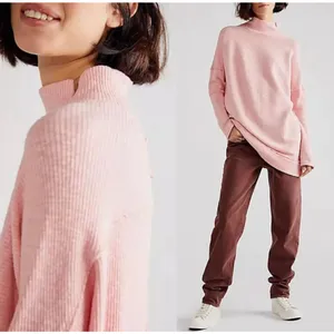 We The Free Pink Free People Casey Ribbed Knit Mock Neck Tunic Longline Sweater thumbnail 5