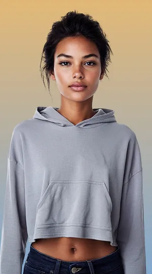 Gilly Hicks Grey Waffle Knit Long Sleeve Crop Hoodie thumbnail 1