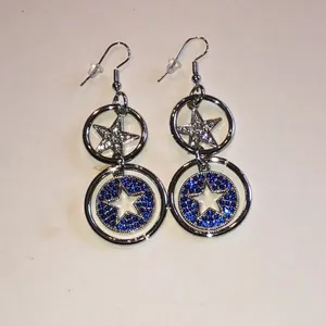Silver Tone Star Drop Earrings with Blue Crystal Accents thumbnail 2