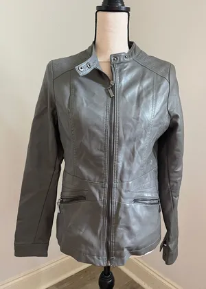 Joujou Gray Leather Jacket Womens XS Moto Zip Up Quilted Biker‎ Edgy Urban Chic thumbnail 1