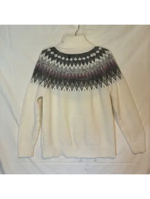 Aspen Womens Grey Fair Isle Turtleneck Nordic Alpine Knit Wool Blend Sweater SzM thumbnail 2
