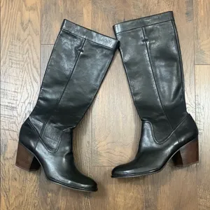 Frye Rory Scrunch Black Leather Knee-High Boots thumbnail 1