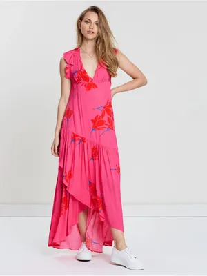 Free People She's a Waterfall Ruffled Maxi Dress - Hibiscus thumbnail 9