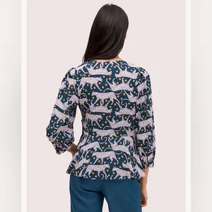Women’s Kate Spade New York Panther Dot Wrap Whimsical Feminine Top Blouse sz 4 thumbnail 2