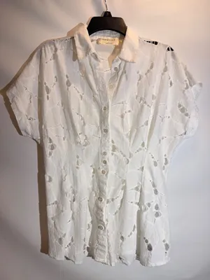 Anthropologie Exquise Adalene White Lace Maternity Button Down Blouse Top Size S thumbnail 11