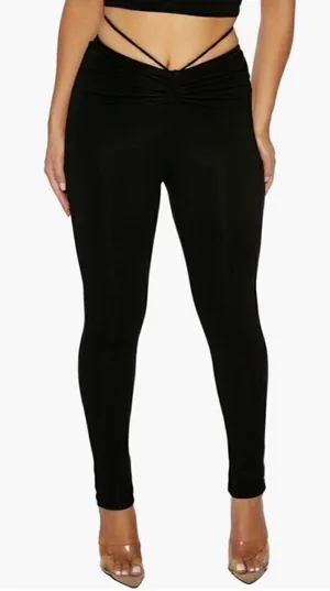 Naked Wardrobe Rich Leggings Size M Black Tie Wrap Waist Ruched Alternative Chic thumbnail 1