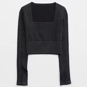 Aerie New Offline Seamless Square Neck Cable Long Sleeve Crop Top Size Large thumbnail 4
