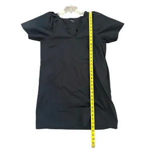 Madewell Dress Black V-Neck Puff Sleeve Mini Shirt dress size medium thumbnail 6