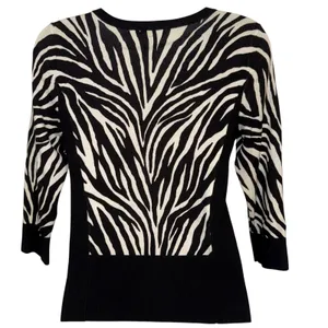 WHITE HOUSE BLACK‎ MARKET Zebra Print Zip Front Cardigan 3//4" Sleeve Sweater XS thumbnail 6