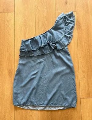 ZARA Jean One-Shoulder Ruffle Dress thumbnail 2