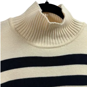 Zara Womens Medium Striped Turtleneck Sweater Cream Navy Long Sleeve Chunky Knit thumbnail 4