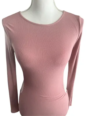 Long Sleeve Ribbed Pink Bodycon Dress thumbnail 2