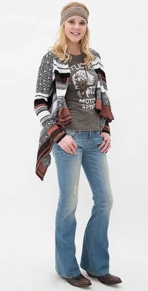 Buckle Striped Fly Away Knit Cardigan Sweater thumbnail 1