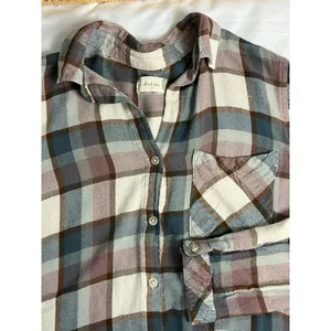 Altar'd State‎ Plaid Button Down Women Medium Brown Blue Plaid Flannel Style thumbnail 5
