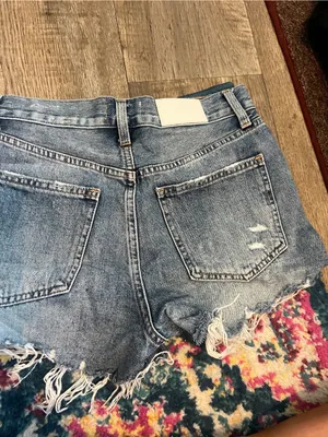 pistola medium blue distressed frayed denim shorts thumbnail 9