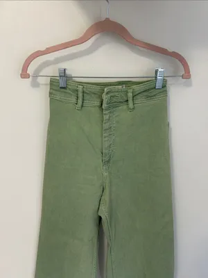 Zara Marine Straight Wide Leg Jeans Green thumbnail 6