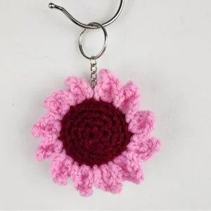 New Crochet Stuffed Keychain Burgundy Pink Flower Handmade Handcrafted thumbnail 7