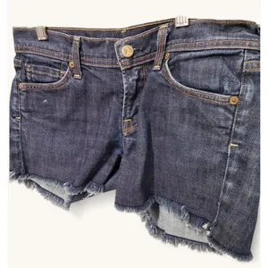 7 For All‎ Mankind Dojo Cut Off Denim Shorts Women's 27 Raw Hem Blue Stretch thumbnail 1
