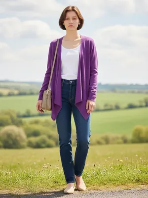 The Limited Purple Wool Blend Waterfall Open Front Cardigan Sweater Medium EUC thumbnail 3