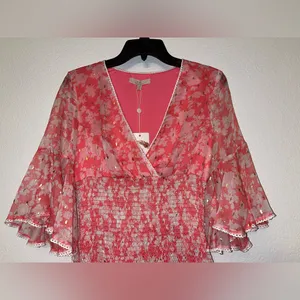 Chelsea & Violet Coral Pink Floral Smocked Mini Dress thumbnail 6
