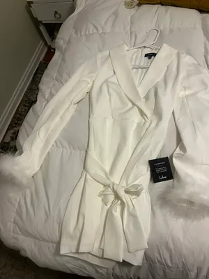 Lulus White Dress Feathered Sleeves thumbnail 2
